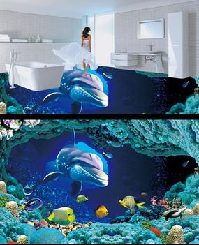海洋世界海豚3d立体画地画地砖图片_背景墙|装饰画_编号7427613_红动