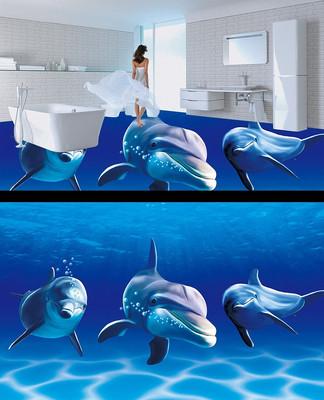 精美3d海底海洋世界海豚地砖地板画图片_背景墙|装饰画_编号4860380